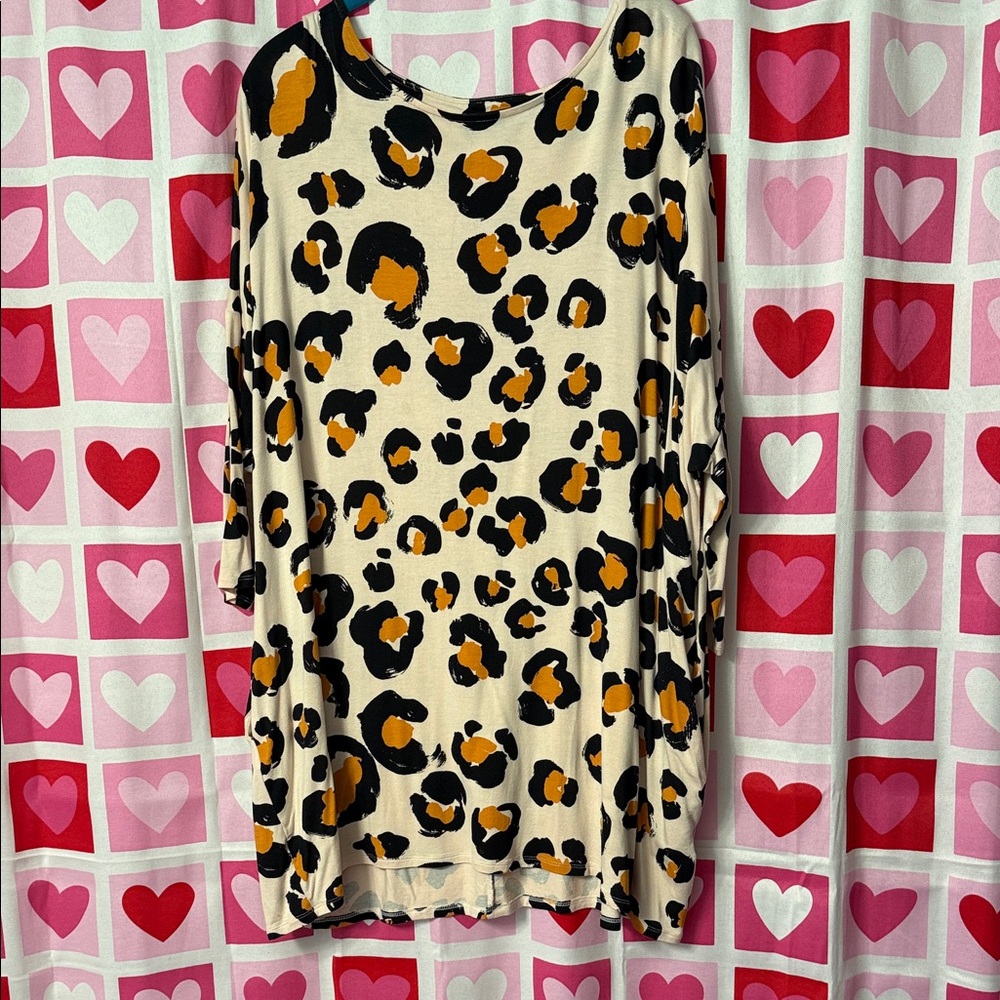Leopard Print Women's Tunic Top Size 16/18 Blk/Mustard/Tan w/pockets